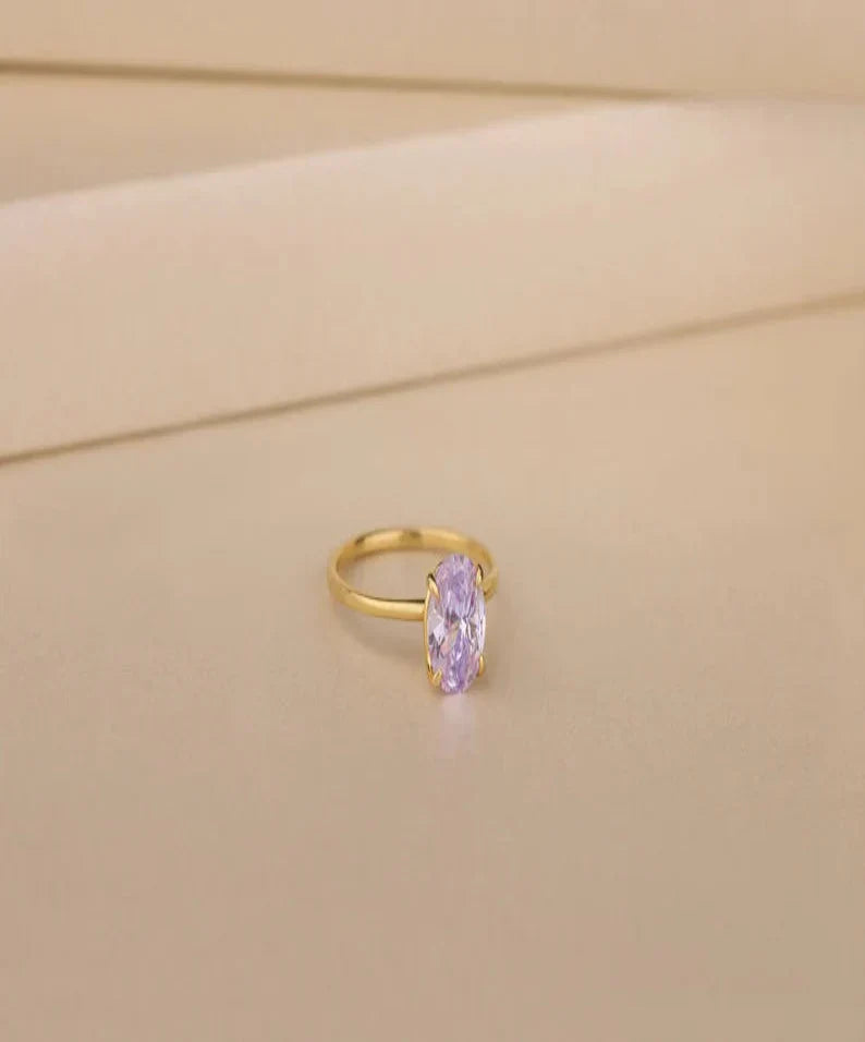 Oval Stone Ring Women 18kt Gold Plated